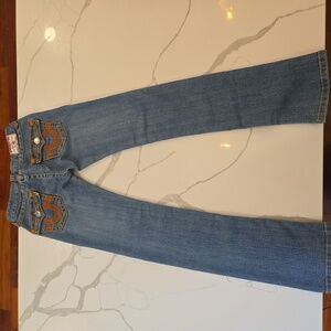 True Religion Womens Joey Super T Embroidered Bootcut Blue Jeans Size 26